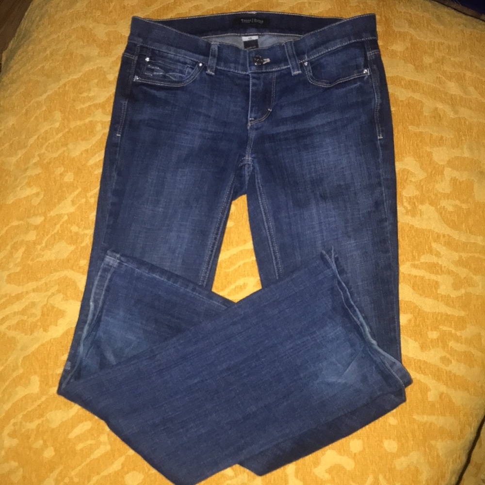 White Black House Market-dark jeans flare rhinestone accents. Great condition-OR